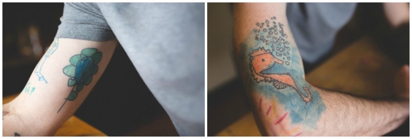 Tattoos based on son's sketches