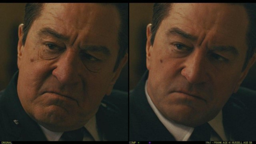 The actors of the film "The Irishman" before and after computer rejuvenation