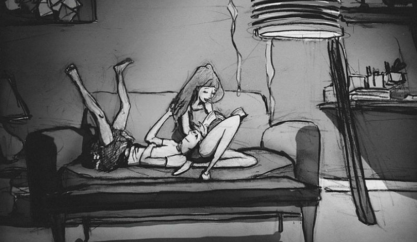 The artist illustrates every day spent with his beloved wife