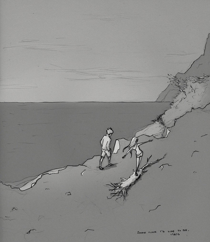 The artist illustrates every day spent with his beloved wife