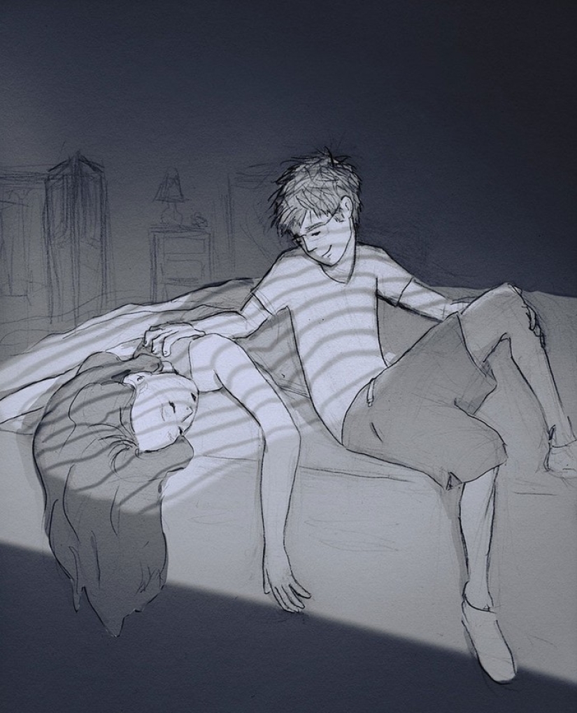 The artist illustrates every day spent with his beloved wife