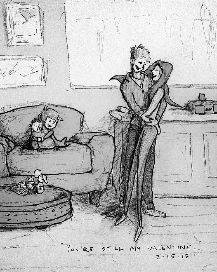 The artist illustrates every day spent with his beloved wife