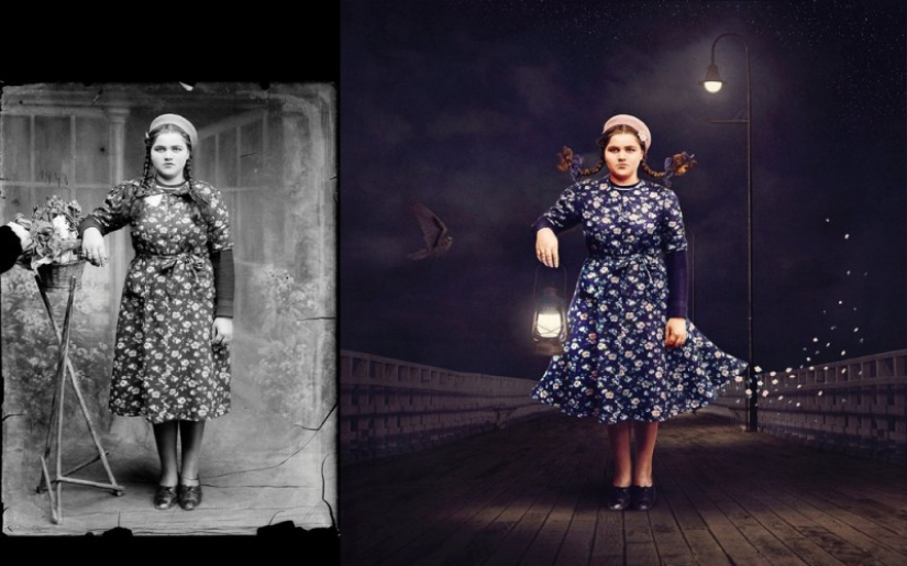 The artist turns vintage photographs into mind-blowing illustrations