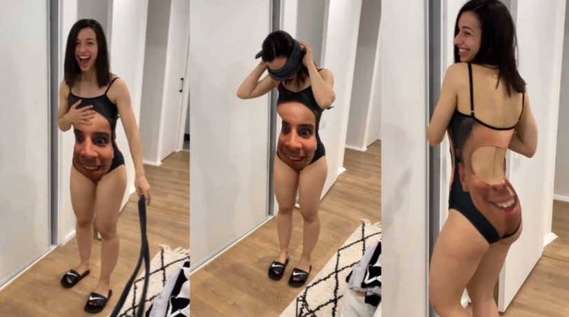 The Australian gave the girl a creepy swimsuit with his face so that she would not be molested on the beach