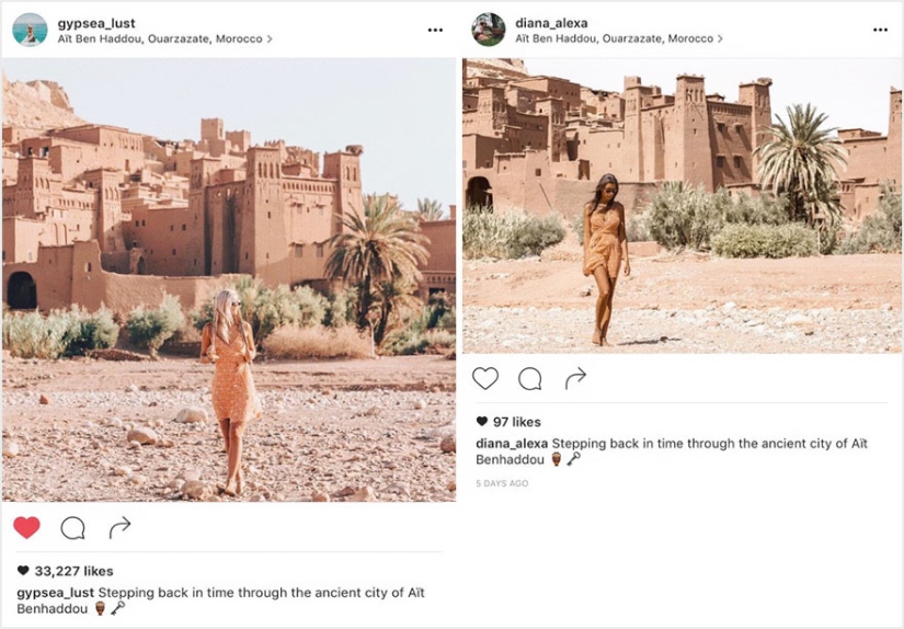 The couple discovered that someone was copying their pictures exactly from their trips to Instagram