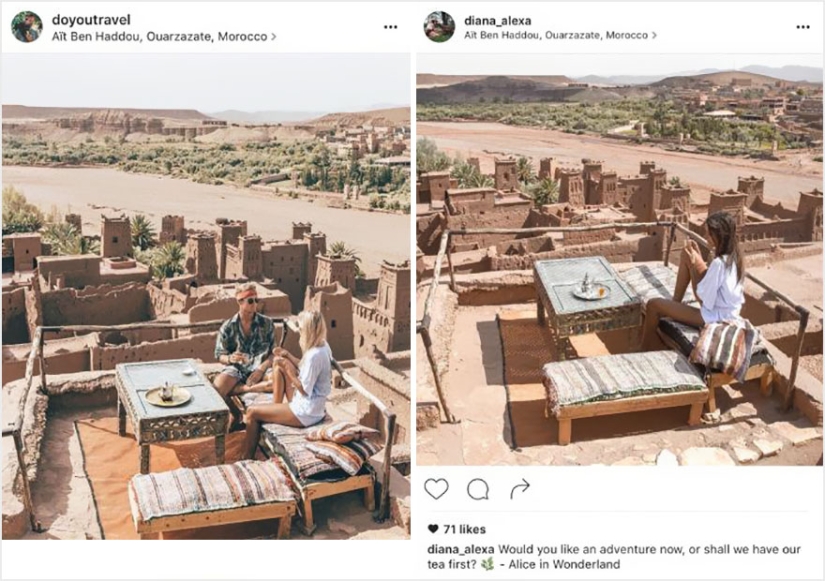 The couple discovered that someone was copying their pictures exactly from their trips to Instagram