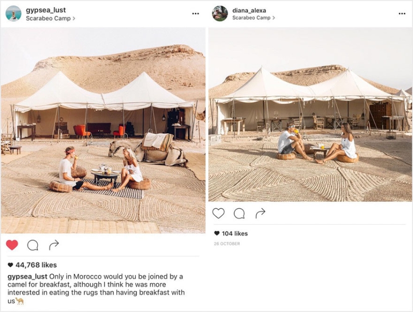 The couple discovered that someone was copying their pictures exactly from their trips to Instagram