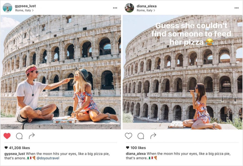 The couple discovered that someone was copying their pictures exactly from their trips to Instagram