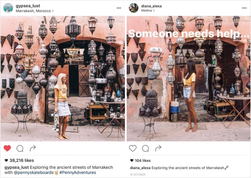 The couple discovered that someone was copying their pictures exactly from their trips to Instagram