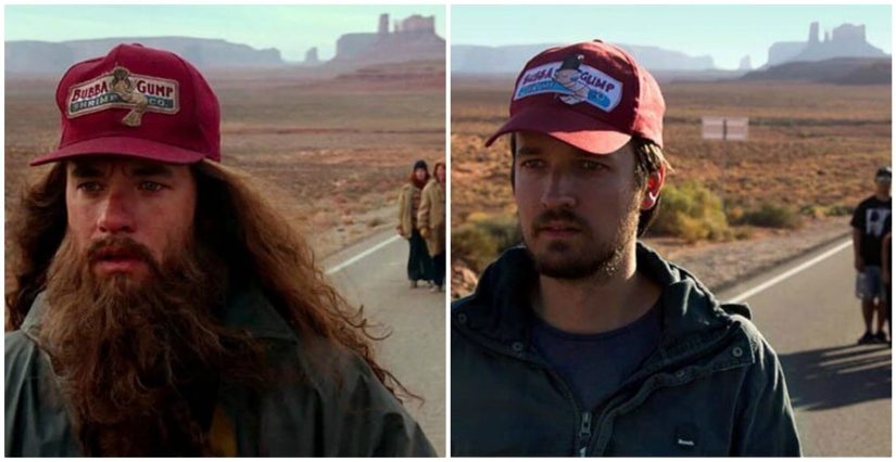 The couple travels around the world and recreates scenes from films in the filming locations The couple travels around the world and recreates scenes from films in the filming locations