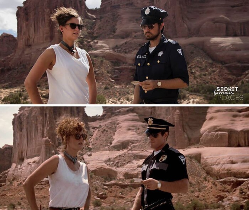 The couple travels around the world and recreates scenes from films in the filming locations The couple travels around the world and recreates scenes from films in the filming locations