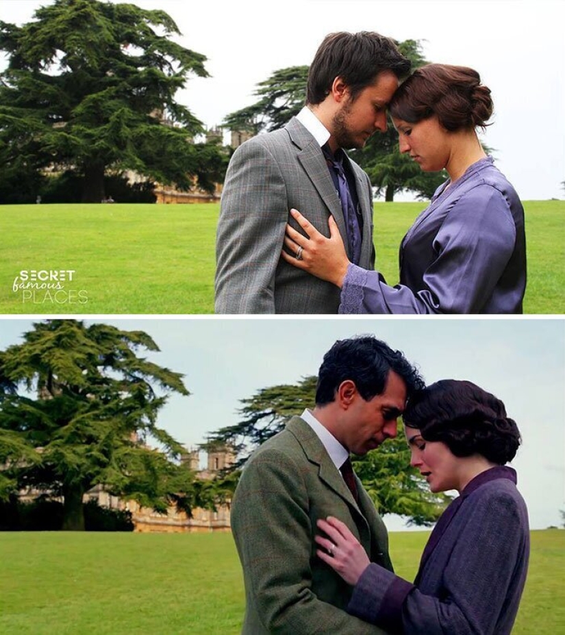 The couple travels around the world and recreates scenes from films in the filming locations The couple travels around the world and recreates scenes from films in the filming locations