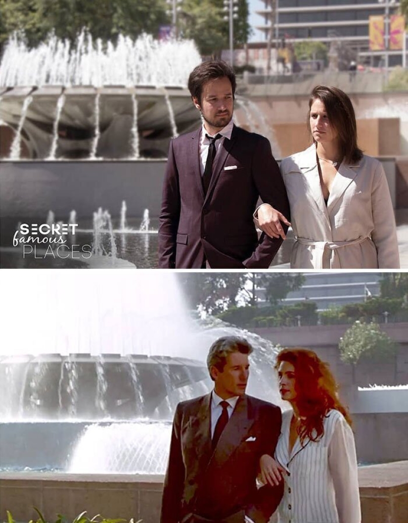 The couple travels around the world and recreates scenes from films in the filming locations The couple travels around the world and recreates scenes from films in the filming locations