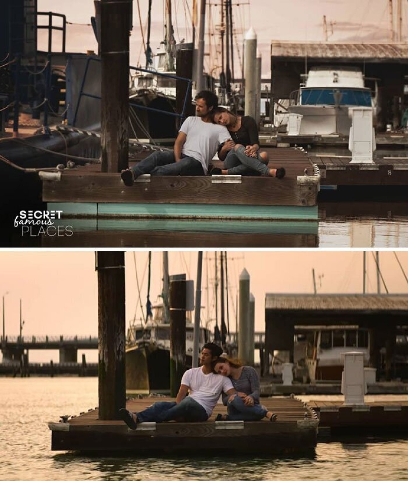 The couple travels around the world and recreates scenes from films in the filming locations The couple travels around the world and recreates scenes from films in the filming locations