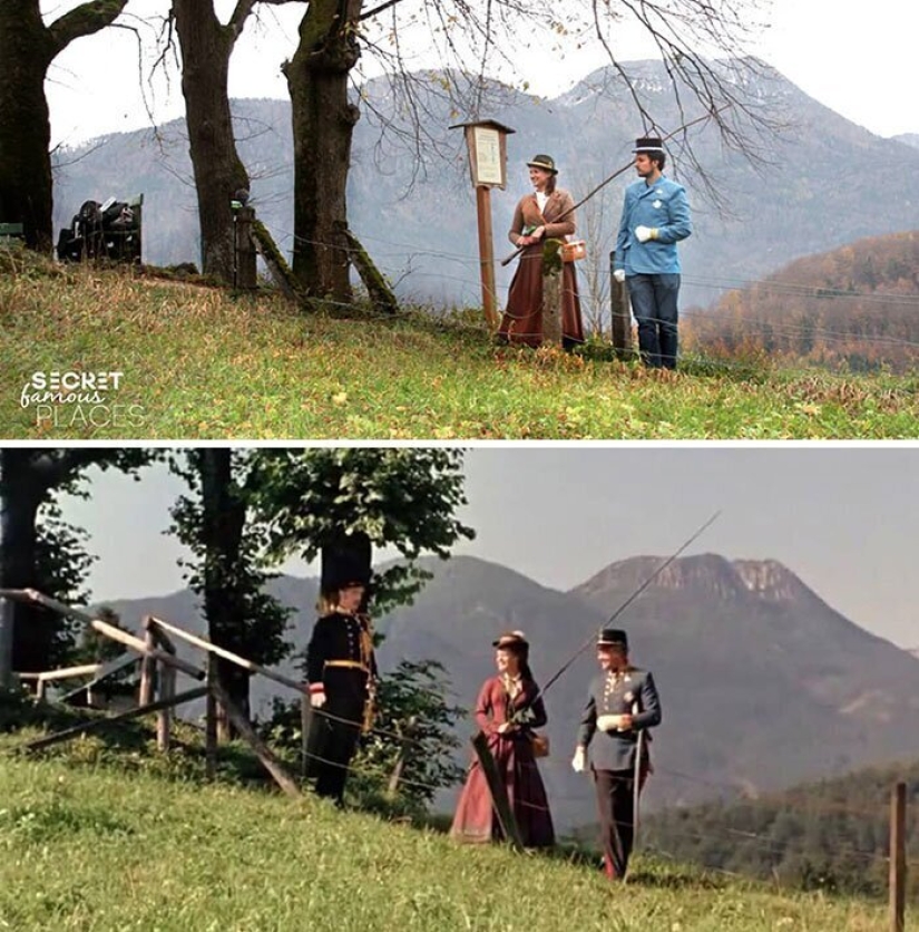 The couple travels around the world and recreates scenes from films in the filming locations The couple travels around the world and recreates scenes from films in the filming locations