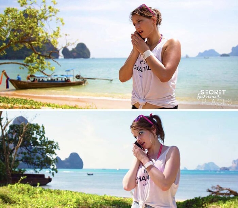 The couple travels around the world and recreates scenes from films in the filming locations The couple travels around the world and recreates scenes from films in the filming locations
