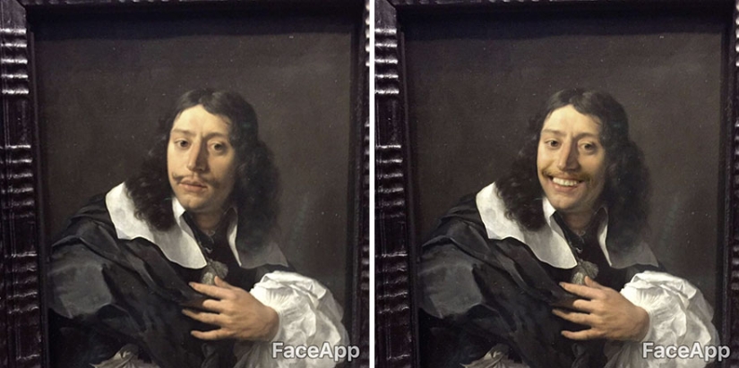 The guy goes to museums and "makes fun" of old portraits using the FaceApp application