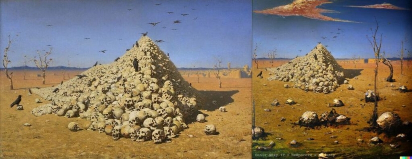 The neural network was taught to finish painting the paintings of the classics of painting The neural network was taught to finish painting the paintings of the classics of painting