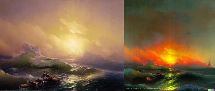 The neural network was taught to finish painting the paintings of the classics of painting The neural network was taught to finish painting the paintings of the classics of painting