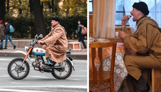 The Petersburger is like two drops of water like the postman Pechkin from Prostokvashino