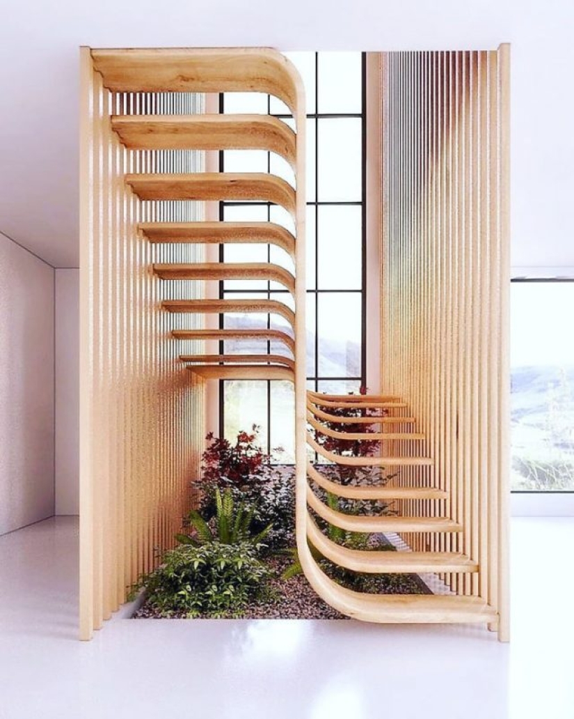 This minimalist staircase resembles a strand of DNA