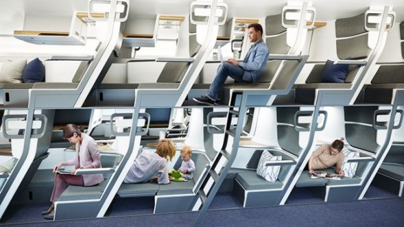 This new aircraft seat design allows economy passengers to lie down