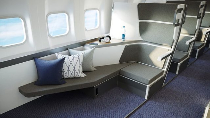 This new aircraft seat design allows economy passengers to lie down