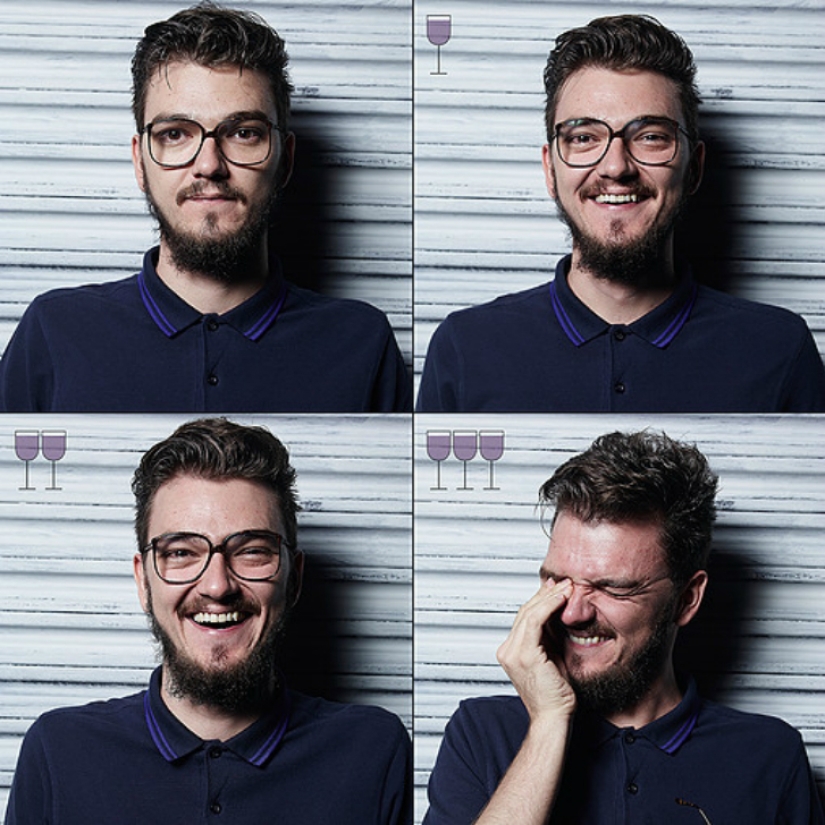 Todas las tonalidades de borracho: rostro antes y después de un par de copas Todas las tonalidades de borracho: rostro antes y después de un par de copas