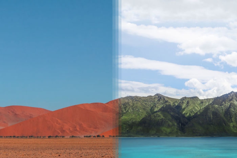 Twin photos taken in different parts of the world