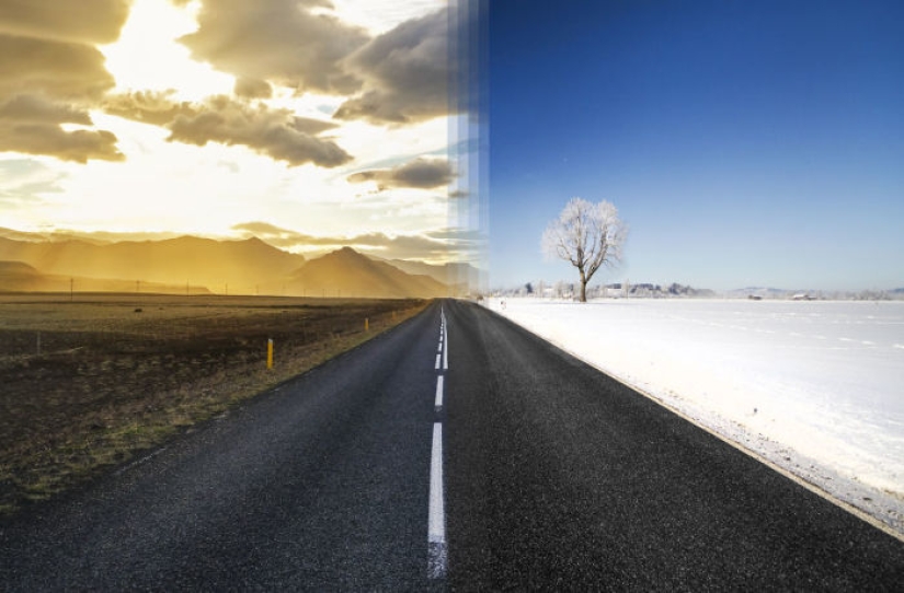 Twin photos taken in different parts of the world