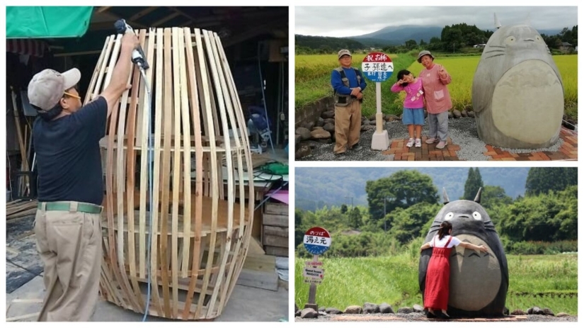 Un abuelo y una abuela de Japón construyeron una parada en forma de Totoro para su nieta