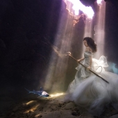 Underwater fairy tale with sharks