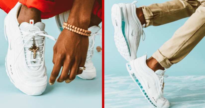 "Walk on water": Jesus Christ collage sneakers with a sole filled with water from Jordan