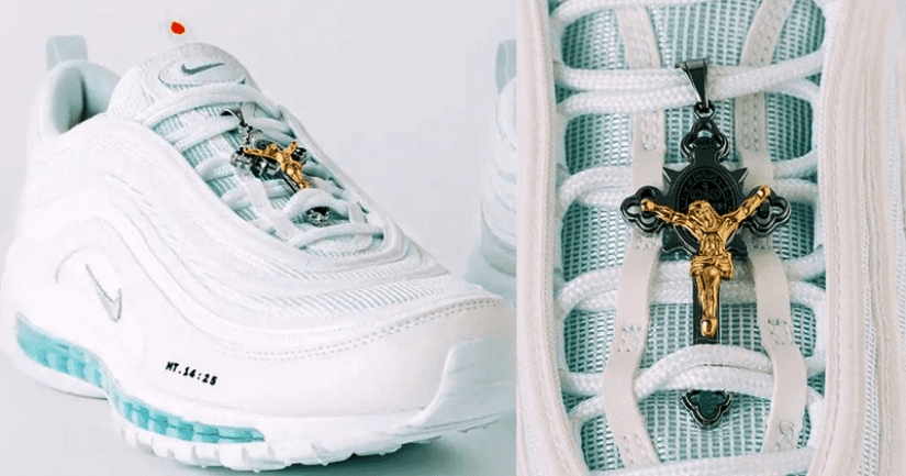 "Walk on water": Jesus Christ collage sneakers with a sole filled with water from Jordan