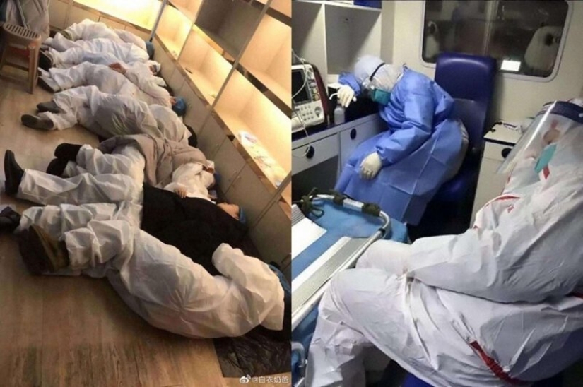 What do the faces of Chinese doctors look like at the end of a work shift