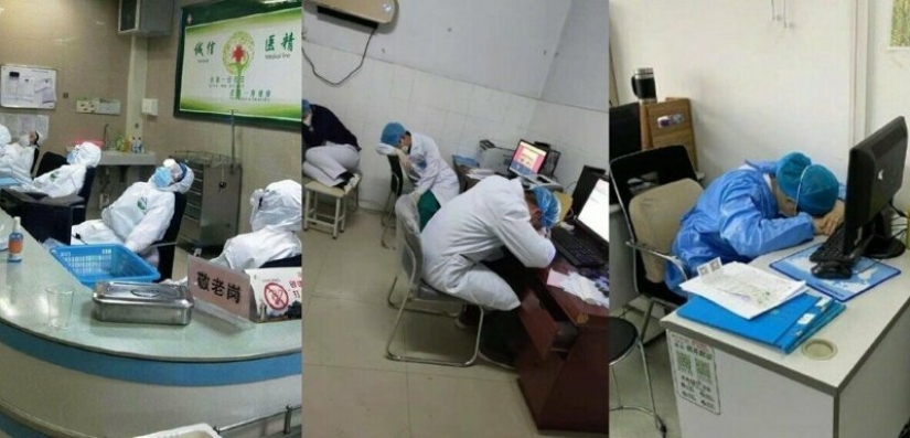 What do the faces of Chinese doctors look like at the end of a work shift