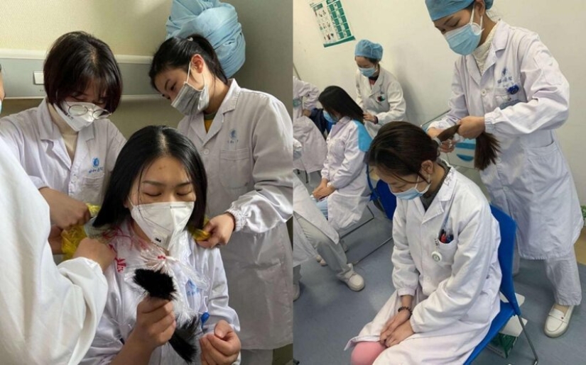 What do the faces of Chinese doctors look like at the end of a work shift