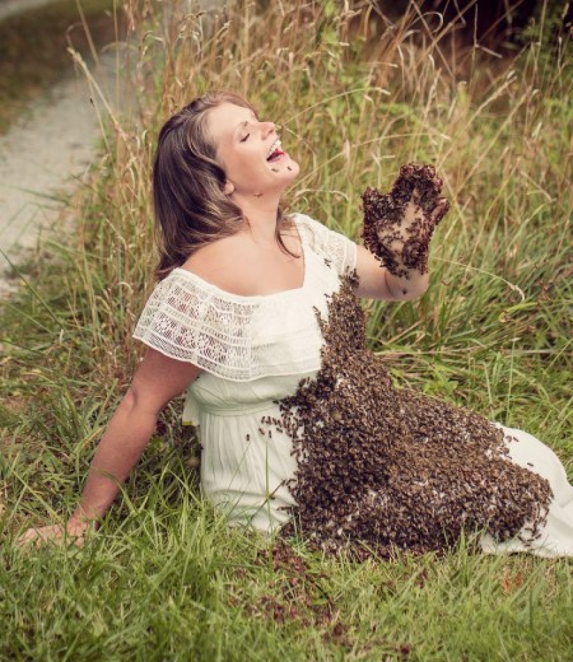 Zhu-zhu-creepy shots: a pregnant American woman arranged a photo shoot with a swarm of bees Zhu-zhu-creepy shots: a pregnant American woman arranged a photo shoot with a swarm of bees