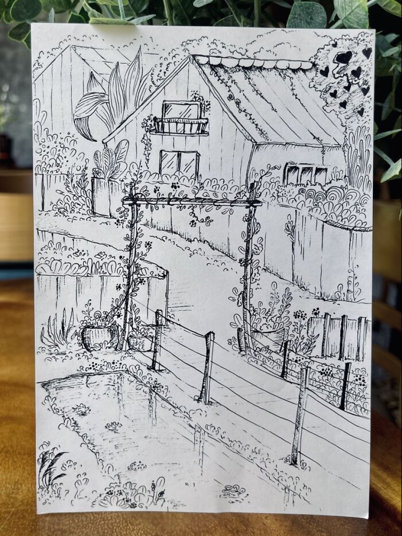 10 dibujos a mano “imaginarios” de primavera con bolígrafos de gel negros