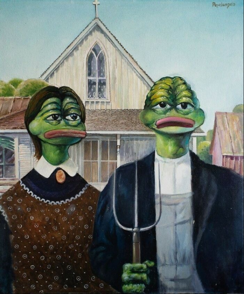 10 obras de arte de renombre replicadas por este artista pero con Pepe la rana como rostro