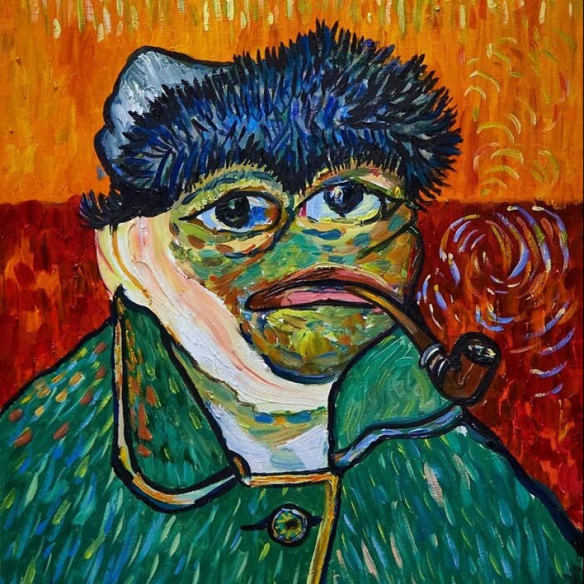 10 obras de arte de renombre replicadas por este artista pero con Pepe la rana como rostro