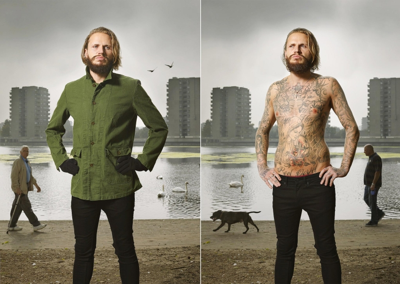 14 photos of English tattoo lovers with and without clothes 14 photos of English tattoo lovers with and without clothes