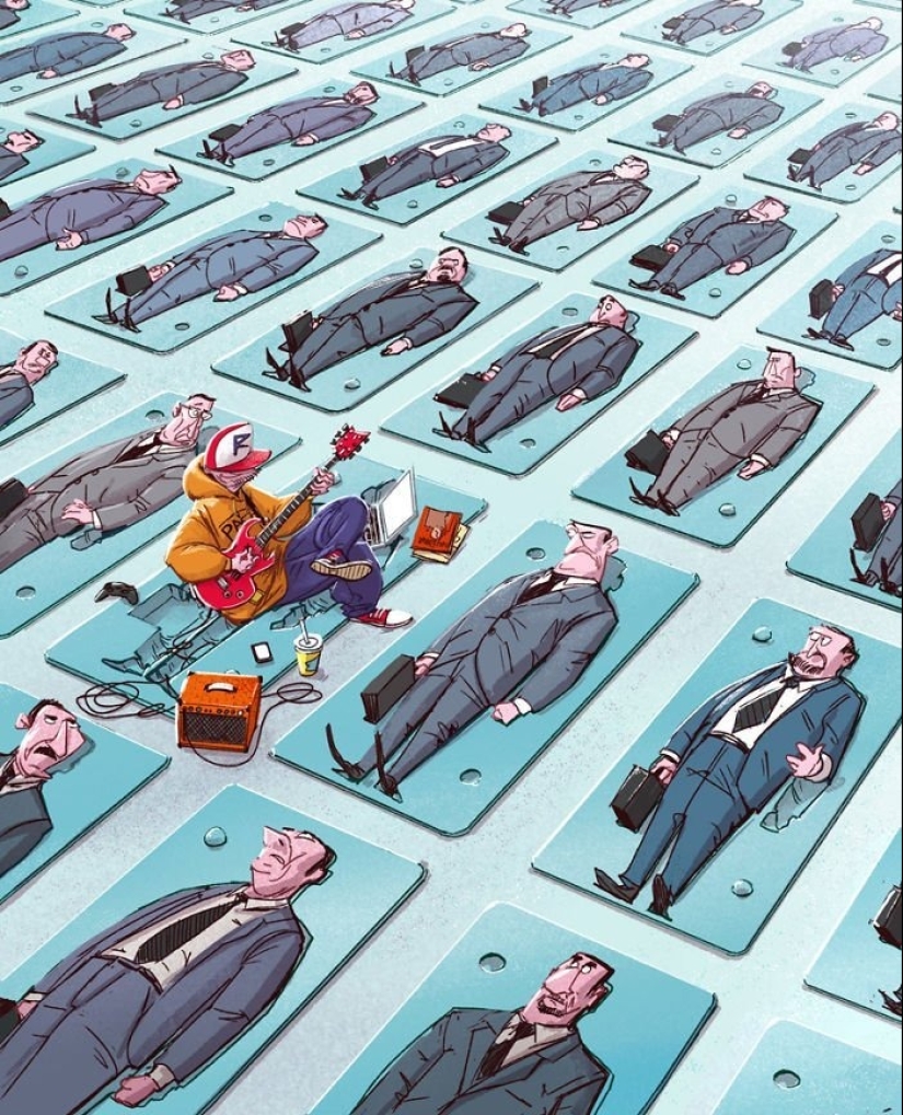 15 mordaces ilustraciones de un artista polaco que describen nuestra vida sin adornos