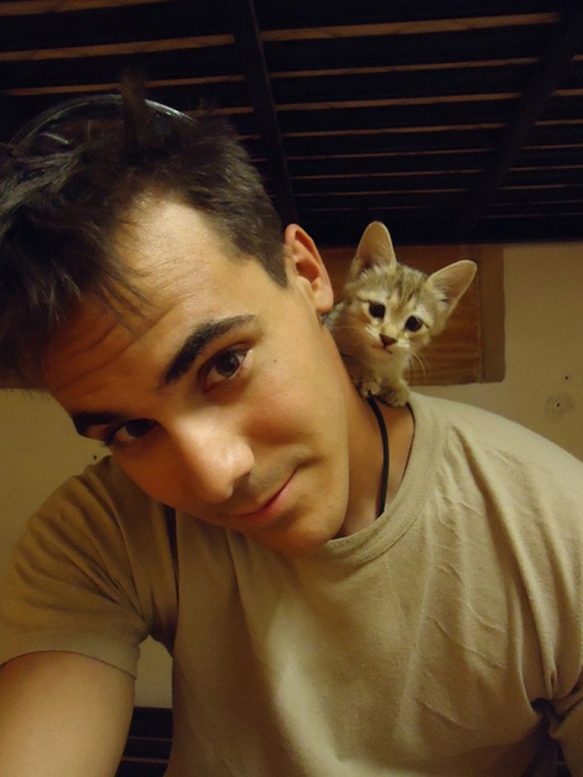 15 soldiers with their ... cats