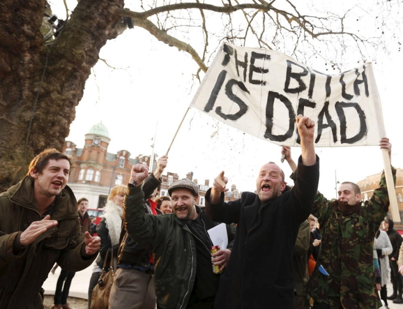 'The old witch is dead' as demonstrators in Britain celebrate the death of Margaret Thatcher