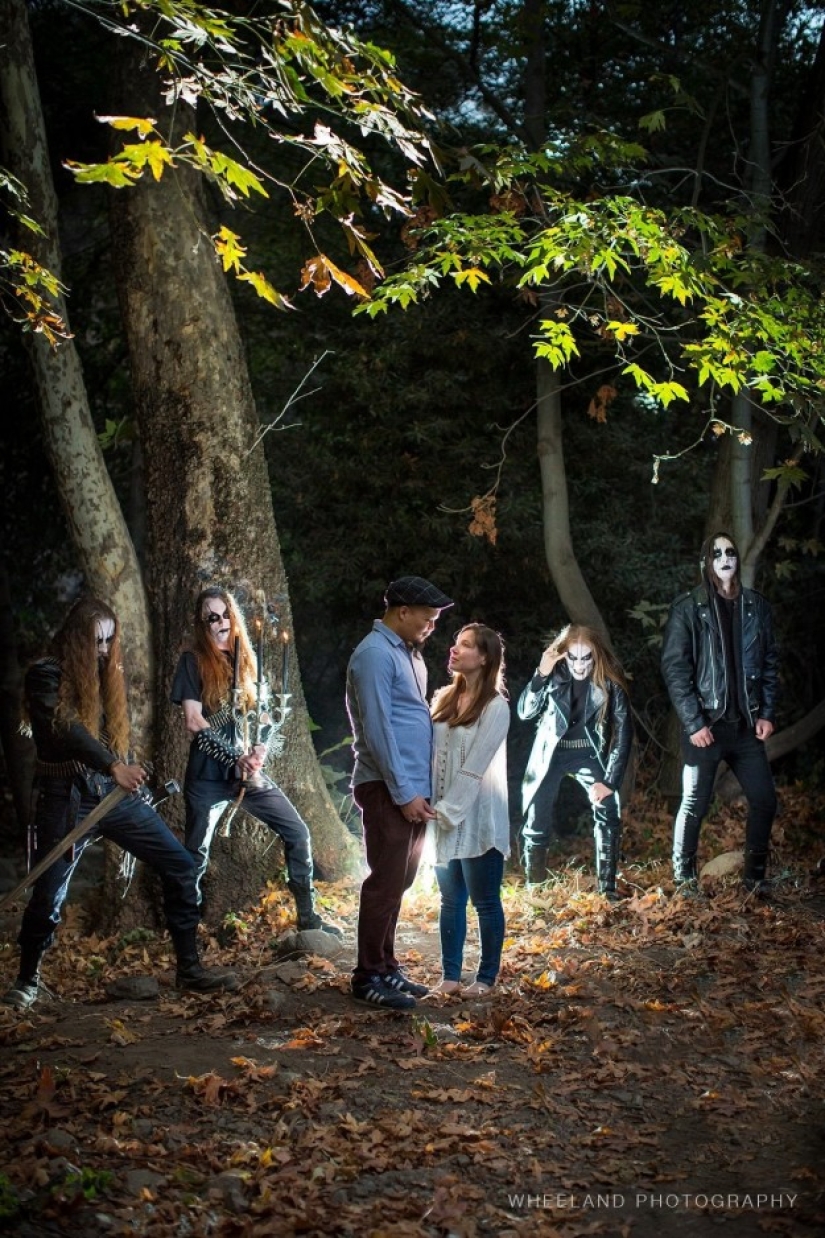 A metal band accidentally participated in an engagement photo shoot of a couple in love