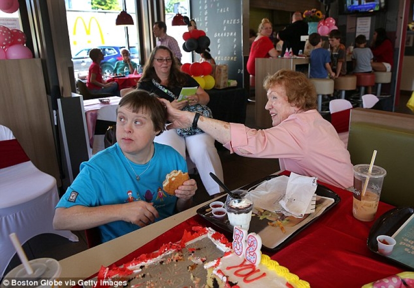 A woman with Down syndrome who has worked all her life at McDonald's was given a fun party to retire