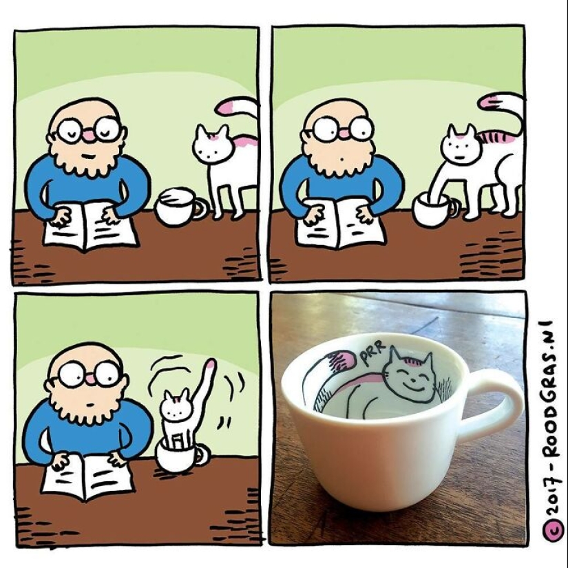 Adorables cómics sin palabras del gato de esta artista holandesa