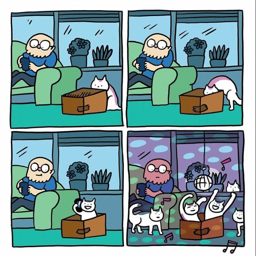 Adorables cómics sin palabras del gato de esta artista holandesa