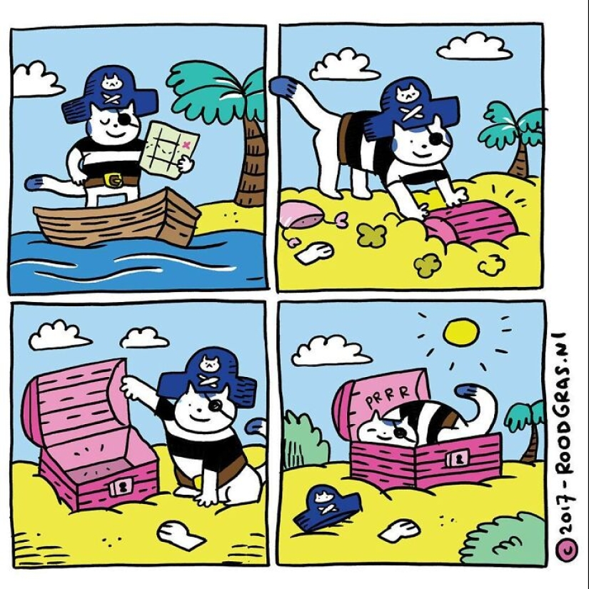 Adorables cómics sin palabras del gato de esta artista holandesa